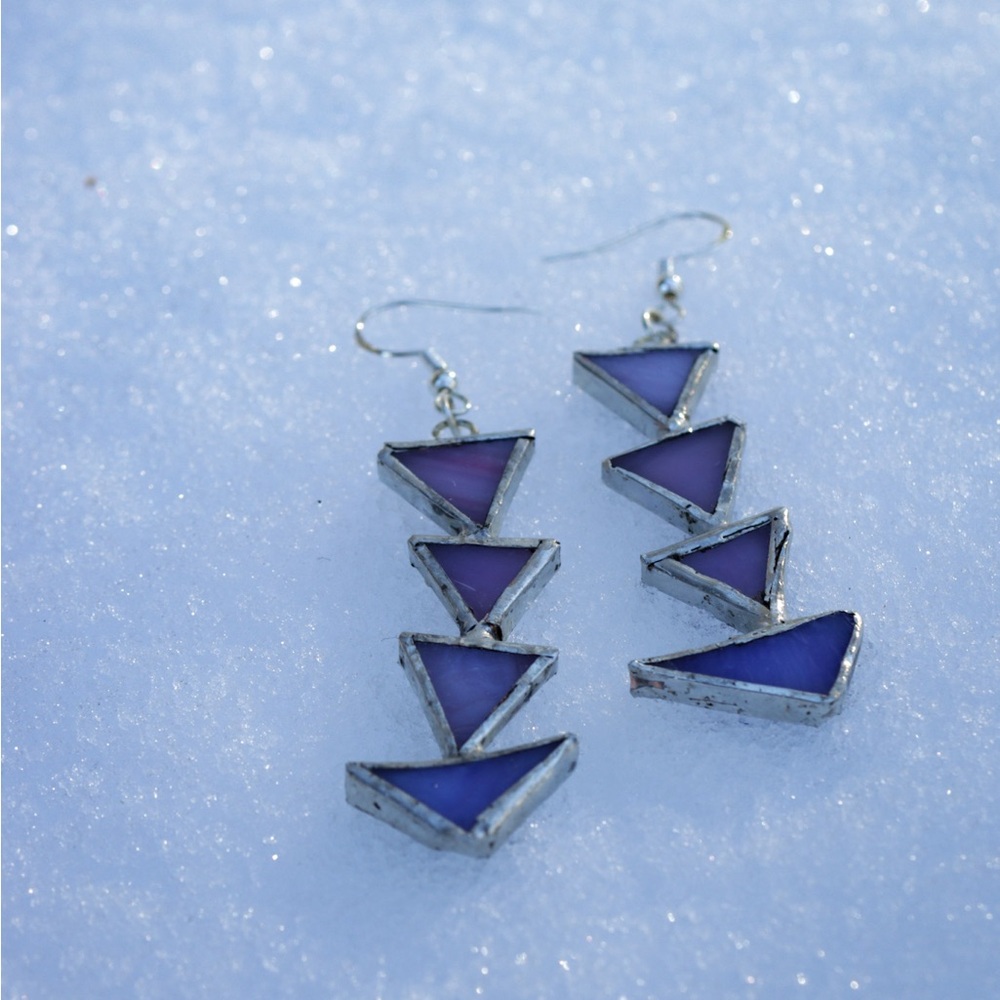 Stained Glass & Sterling Silver Dangle Earrings, Artisan Made, One of a kind